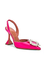 AMINA MUADDI Begum Satin Sling Pump in Raspberry, view 2, click to view large image.