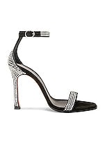 AMINA MUADDI Kim Suede Crystal Sandal in Black & White Crystals, view 1, click to view large image.