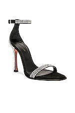 AMINA MUADDI Kim Suede Crystal Sandal in Black & White Crystals, view 2, click to view large image.