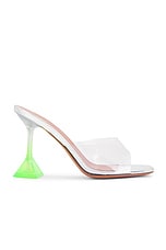 AMINA MUADDI Lupita Glass 95 Slipper Mule In Transparent &amp; Fluo Green Ombre in Transparent & Fluo Green Ombre, view 1, click to view large image.