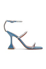 AMINA MUADDI Gilda 95 Sandal in Denim & White Crystal, view 1, click to view large image.