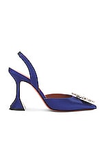 AMINA MUADDI Begum Satin Sling Pump in Navy, view 1, click to view large image.