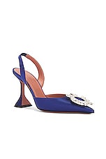 AMINA MUADDI Begum Satin Sling Pump in Navy, view 2, click to view large image.