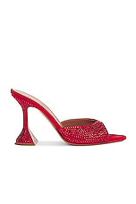 AMINA MUADDI Caroline Crystal Suede Slipper Mule in Red & Light Siam, view 1, click to view large image.