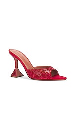 AMINA MUADDI Caroline Crystal Suede Slipper Mule in Red & Light Siam, view 2, click to view large image.