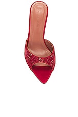 AMINA MUADDI Caroline Crystal Suede Slipper Mule in Red & Light Siam, view 4, click to view large image.