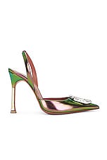 AMINA MUADDI Camelia Sling 105 Patent Pump in Petroleum Green, view 1, click to view large image.