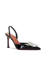AMINA MUADDI Camelia Sling 90 Pump In Patent Black in Patent Black, view 2, click to view large image.
