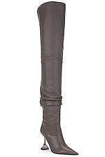 AMINA MUADDI Olivia Glass Thigh High Nappa Boot In Grey in Grey, view 2, click to view large image.