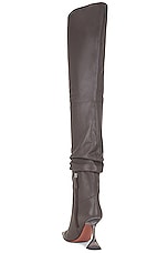 AMINA MUADDI Olivia Glass Thigh High Nappa Boot In Grey in Grey, view 3, click to view large image.