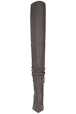 AMINA MUADDI Olivia Glass Thigh High Nappa Boot In Grey in Grey, view 4, click to view large image.