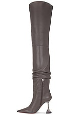 AMINA MUADDI Olivia Glass Thigh High Nappa Boot In Grey in Grey, view 5, click to view large image.