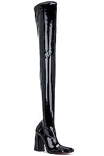 AMINA MUADDI Marine Stretch Thigh High Latex Boot in Black, view 2, click to view large image.