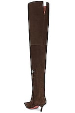 AMINA MUADDI Fiona Suede Thigh High 60 Boot in Coffee, view 3, click to view large image.