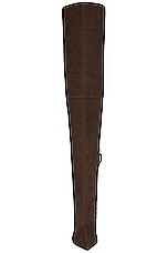 AMINA MUADDI Fiona Suede Thigh High 60 Boot in Coffee, view 4, click to view large image.