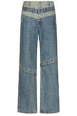 Andersson Bell Layered Wide-Leg Jeans in Dusty Blue, view 1, click to view large image.