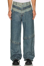 Andersson Bell Layered Wide-Leg Jeans in Dusty Blue, view 3, click to view large image.