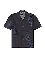 Andersson Bell Patchwork Open Collar Shirt in Denim, view 1, click to view large image.