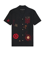 Andersson Bell April Embroidery Open Collar Shirt in Black, view 1, click to view large image.