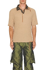 Andersson Bell Sapa Bubble Knit Polo in Beige, view 3, click to view large image.