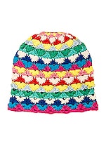 ALANUI Over the Rainbow Handmade Beanie in Multicolor, view 3, click to view large image.