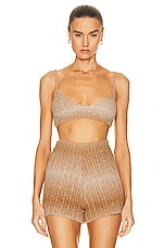 ALANUI Ice Caves Ribbed Knit Bra in Beige & Camel, view 1, click to view large image.