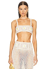 ALANUI Daisy Crochet Bra Top in White & Yellow, view 1, click to view large image.