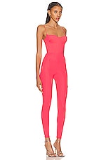 Alex Perry Paxton Cup Corset Catsuit in Strawberry, view 2, click to view large image.