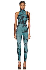 Alex Perry Clay Turtleneck Catsuit in Moss & Black Print, view 1, click to view large image.
