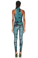 Alex Perry Clay Turtleneck Catsuit in Moss & Black Print, view 3, click to view large image.