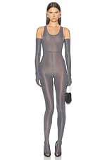 Alex Perry Singlet Crystal Glove Catsuit in Iron, view 1, click to view large image.