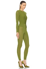 Alex Perry Long Sleeve Twist Catsuit in Fern, view 2, click to view large image.