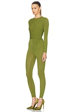 Alex Perry Long Sleeve Twist Catsuit in Fern, view 3, click to view large image.