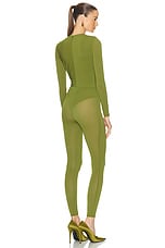 Alex Perry Long Sleeve Twist Catsuit in Fern, view 4, click to view large image.