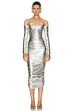 Alex Perry Dale Off Shoulder Cup Dress in Silver, view 1, click to view large image.