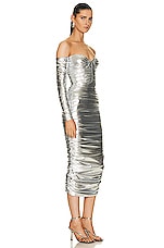 Alex Perry Dale Off Shoulder Cup Dress in Silver, view 2, click to view large image.
