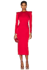 Alex Perry Mara Long Sleeve Crew Heart Dress in Red, view 2, click to view large image.