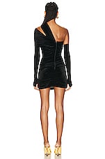 Alex Perry Laken Velvet One Shoulder Wrap Mini Dress in Black, view 4, click to view large image.
