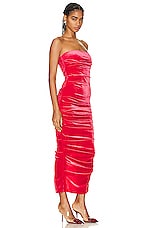 Alex Perry Parkin Velvet Tucked Strapless Dress in Red, view 2, click to view large image.