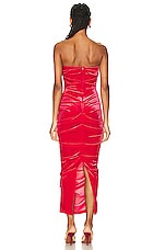 Alex Perry Parkin Velvet Tucked Strapless Dress in Red, view 3, click to view large image.