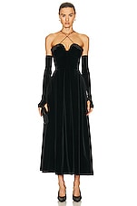 Alex Perry Patten Velvet Sweetheart Teacup Glove Dress in Black, view 1, click to view large image.