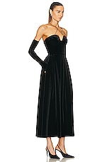 Alex Perry Patten Velvet Sweetheart Teacup Glove Dress in Black, view 3, click to view large image.
