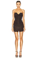 Alex Perry Crystal Koda Ruched Cup Wrap Glove Mini Dress in Brown, view 2, click to view large image.