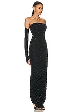Alex Perry Crystal Hyland Strapless Ruched Glove Column Dress in Black, view 3, click to view large image.
