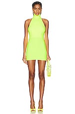 Alex Perry Colton Turtleneck Mini Dress in Neon Yellow, view 1, click to view large image.