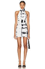 Alex Perry Boden Turtleneck Mini Dress in White & Black Print, view 1, click to view large image.