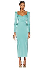 Alex Perry Linden Wrap Long Sleeve Dress in Moss, view 1, click to view large image.