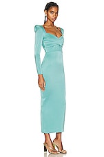 Alex Perry Linden Wrap Long Sleeve Dress in Moss, view 2, click to view large image.