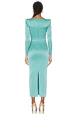 Alex Perry Linden Wrap Long Sleeve Dress in Moss, view 3, click to view large image.