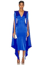 Alex Perry Vander V Neck Cape Sleeve Dress in Bluebell, view 1, click to view large image.